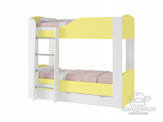 Кровать двухъярусная с ящиком color "Лаворо" (Белый/Лимонный) D_L2/L
