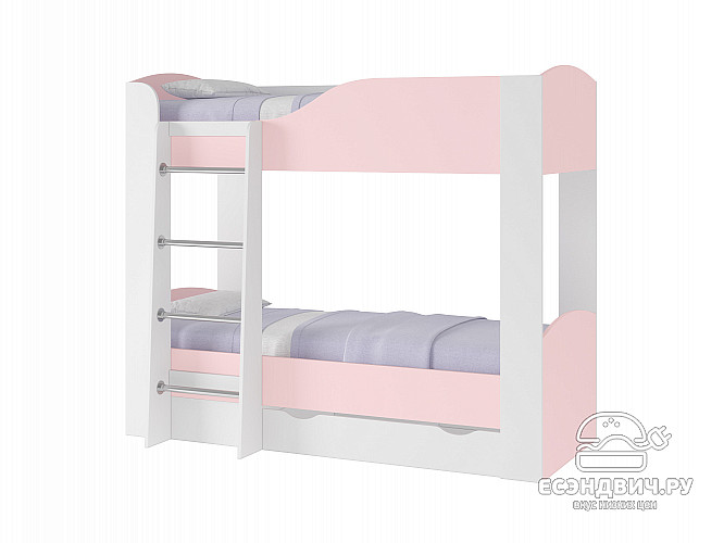 Кровать двухъярусная с ящиком color "Лаворо" (Белый/Розовый кварц) D_L2/L