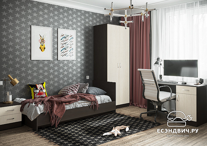 Шкаф 2-х дв. 0,8м штанга "Беверли" (Венге/Дуб белфорд) EsandwichИЦР-ШК-2