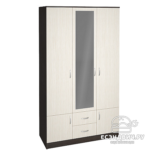 Шкаф 3-хдв. комб "Беверли" (Венге/Дуб белфорд/Зеркало) EsandwichИЦР-ШК-3