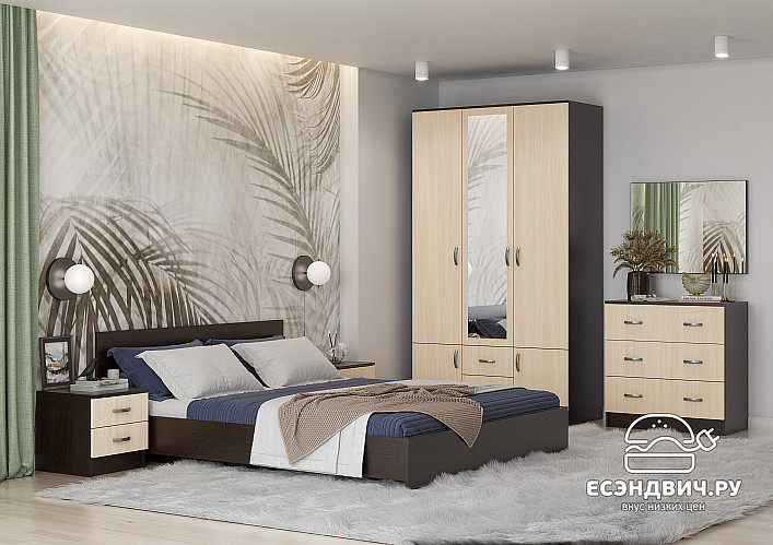 Шкаф 3-хдв. комб "Беверли" (Венге/Дуб белфорд/Зеркало) EsandwichИЦР-ШК-3