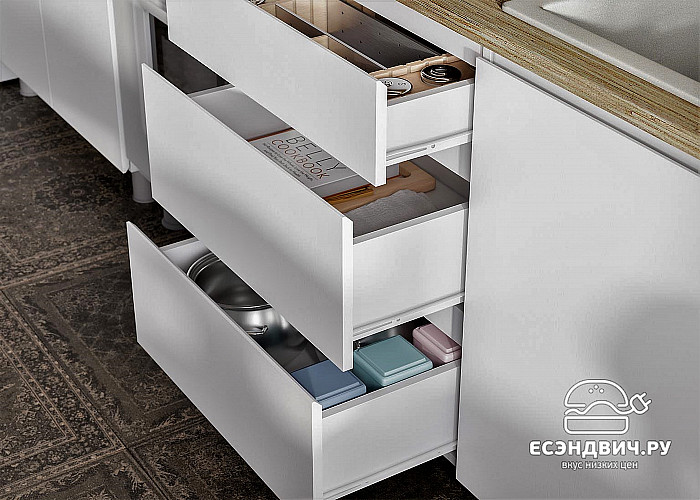 Кухня 1,2 "Atlas" (Белый текстурный/Тростник) SV/Tk