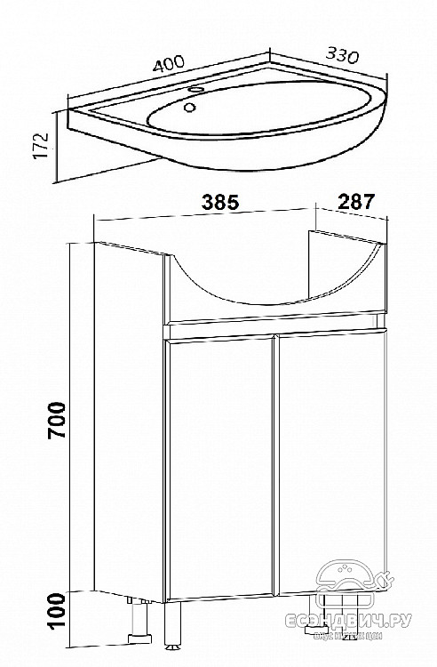 Тумба 0,4 с умывальником "Линда"(МДФ)(Белый)-Rn/Ld