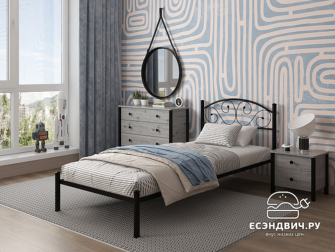 Кровать 900 rumba "Ларго"(Металл Черная шагрень)-MS/Рм