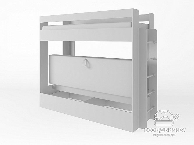 Кровать двухъярусная с диваном "Лаворо" (Анкор белый/Дуб Аризона/Принт Strunk 4 (Bt)) D