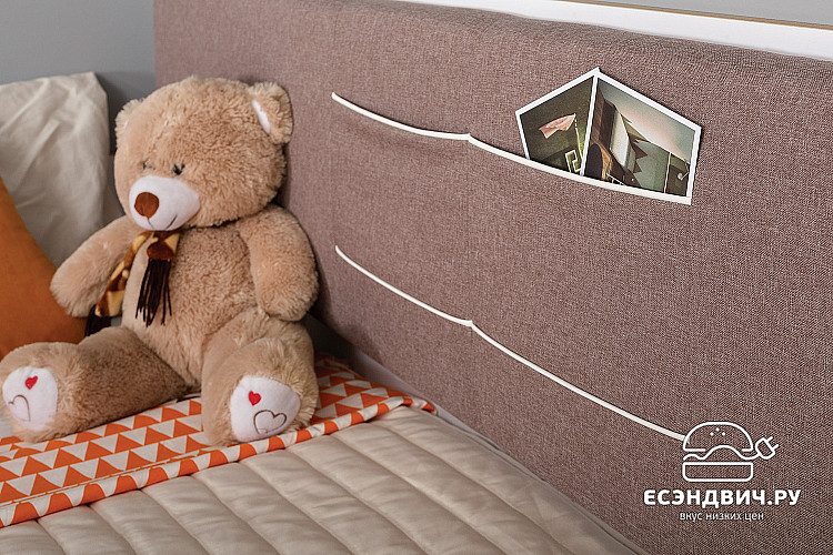 Кровать 900 с ящ. "Кристофер"(Дуб золотой/Белый/Рогожка Саванна Латте)/Mb/Vd_11.02