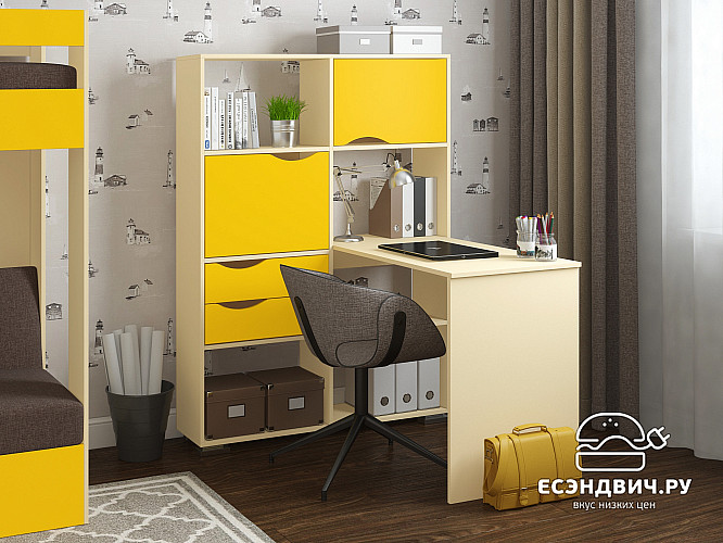 Стол письменный угловой лев. "Лаворо" (Крем/Желтый) D