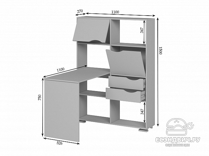 Стол письменный угловой прав. "Лаворо" (Белый/Белый глянец) D
