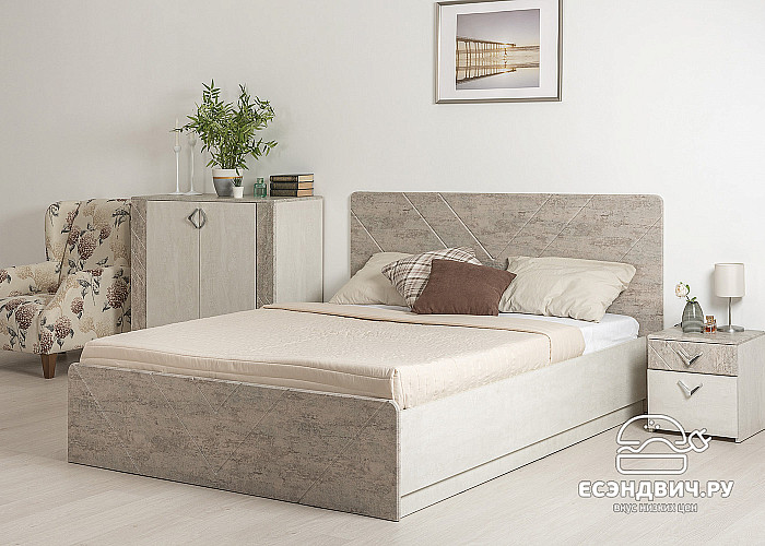 Кровать 1600 с подъемн.мех-м "Амелия"(МДФ)(Шёлковый камень/Бетон Чикаго беж)/Mb/Aml_11.31Н
