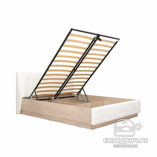 Кровать 1600 с подъемн.мех-м "Николь"(Дуб Эндгрейн элегантный/Белая шагрень/Кожзам белый)/Mb/Ms_11.28Н