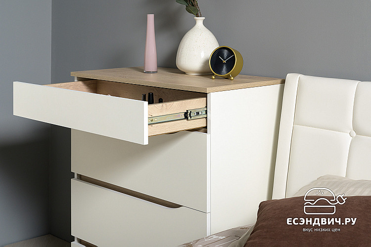 Комод "Николь"(Дуб Эндгрейн элегантный/Белая шагрень)/Mb/Ms_13.97