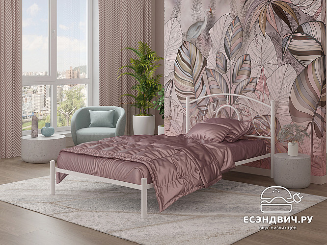 Кровать 1200 flame "Ларго"(Металл Белый глянец)-MS/Фл