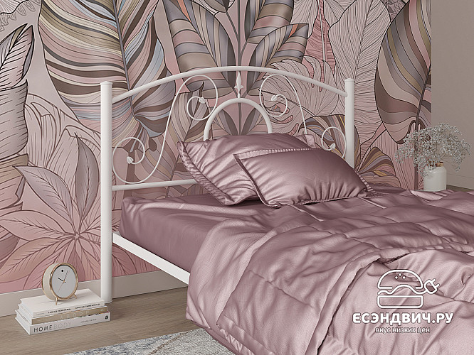 Кровать 1200 flame "Ларго"(Металл Белый глянец)-MS/Фл