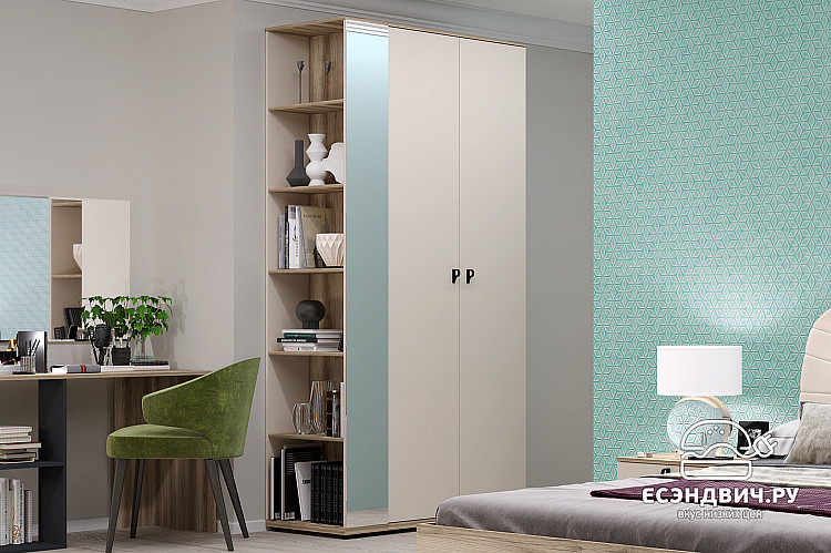 Стеллаж P "Эдвин" (Дуб Каньон/Сатин/Зеркало) -Kr/Ts