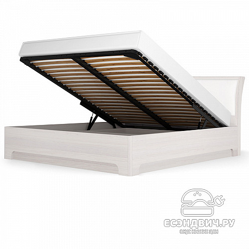 Кровать 1400 с подъемн.мех. plus "Марго" (Ясень анкор светлый/Экокожа polo белая) -Kr/PrmN