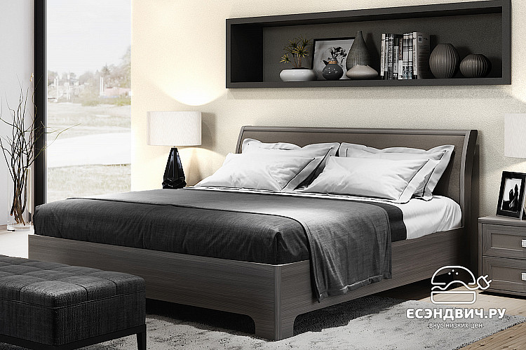 Кровать 1600 с ортопед.осн.  plus "Марго" (Лиственница темная/Экокожа дила) -Kr/PrmN