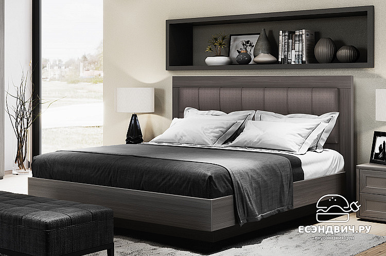 Кровать 1600 с подъемн.мех. L "Марго" (Лиственница темная/Экокожа дила) -Kr/PrmN