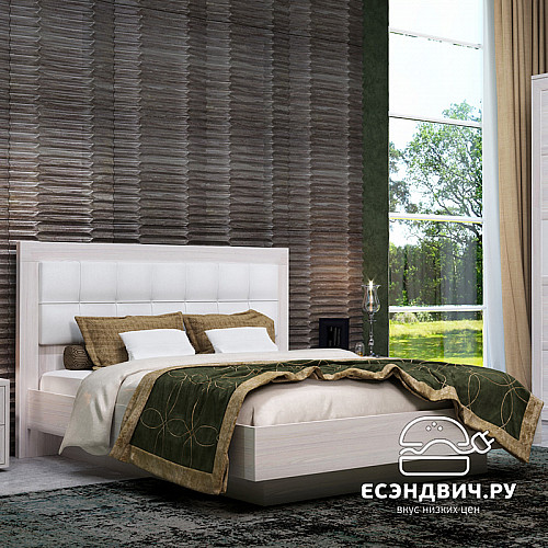 Кровать 1600 с подъемн.мех. L "Марго" (Ясень анкор светлый/Экокожа polo белая) -Kr/PrmN
