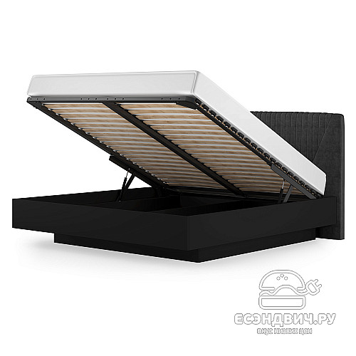 Кровать 1600 с подъемн.мех. "Лилиан" (Черный/Велюр Fenix black) -Kr/Mrs