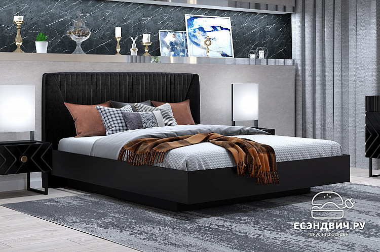 Кровать 1800 с подъемн.мех. "Лилиан" (Черный/Велюр Fenix black) -Kr/Mrs