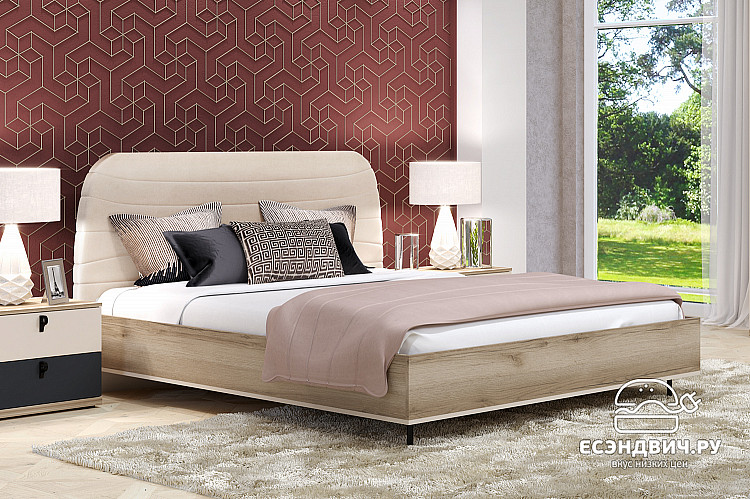 Кровать 1800 с подъемн.мех. "Эдвин" (Дуб Каньон/Велюр Catania ivory) -Kr/Ts