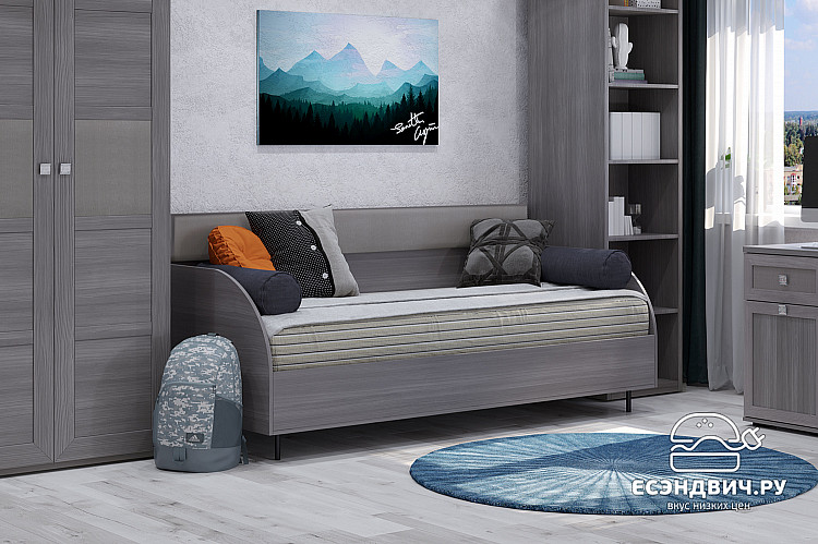 Кровать 900 с ортопед.осн.  plus "Марго" (Лиственница темная/Экокожа дила) -Kr/PrmN