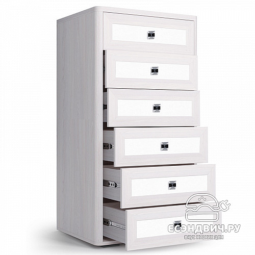 Комод H "Марго" (Ясень анкор светлый/Экокожа polo белая) -Kr/PrmN