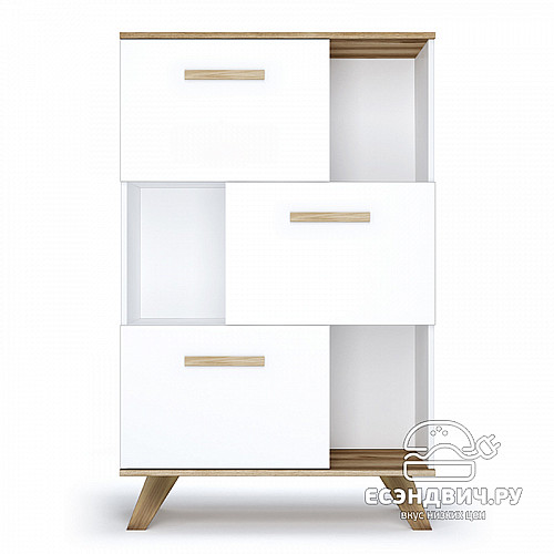 Комод N "Сканди" (МДФ)  (Белый/Дуб Каньон/Глянец белый) -Kr/Scnd/Knz