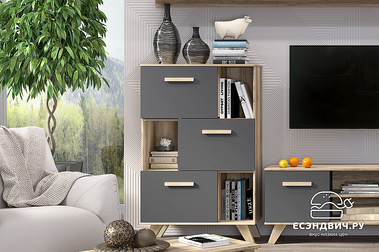 Комод N "Сканди" (МДФ)  (Дуб Каньон/Силк флай) -Kr/Scnd/Knz