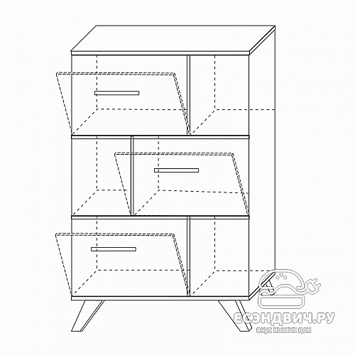 Комод N "Сканди" (МДФ)  (Дуб Каньон/Силк флай) -Kr/Scnd/Knz