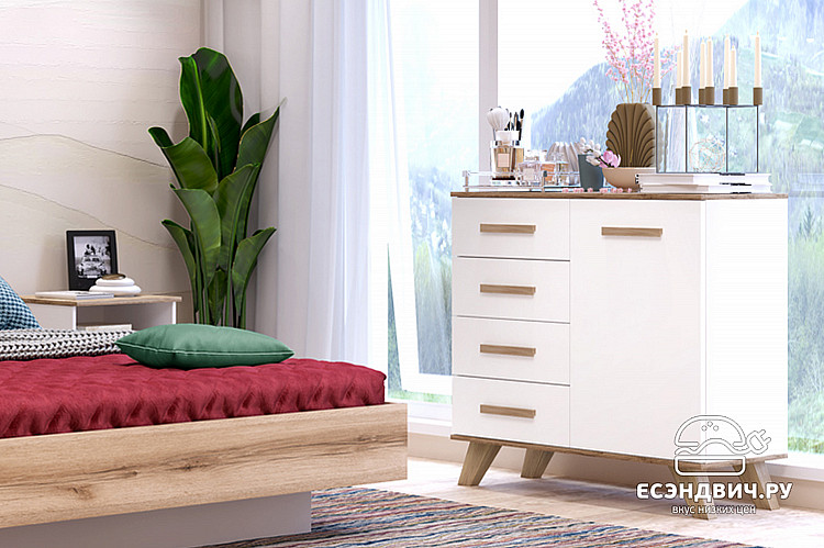 Комод "Сканди" (МДФ)  (Белый/Дуб Каньон/Глянец белый) -Kr/Scnd/K900