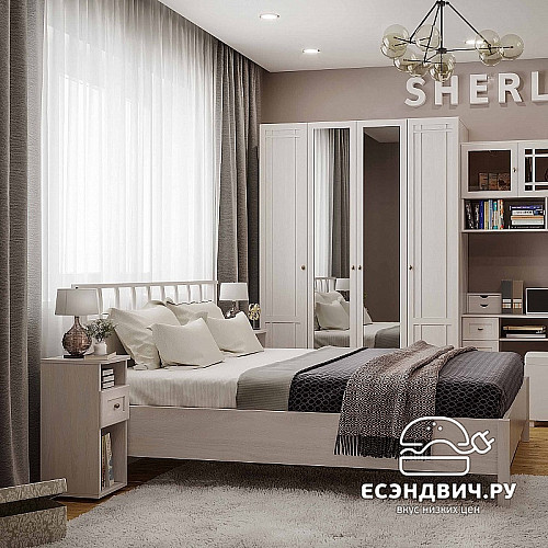 Кровать 1600 с ортопед.осн. L "Шерлок" (Ясень Анкор светлый)Gl/Sh47