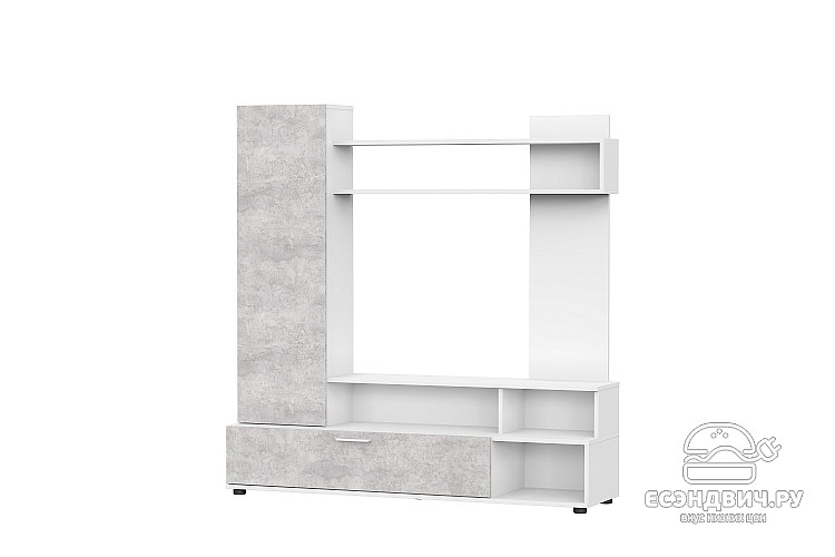 Гостиная 1,5  "Ромбус" (Белый / Цемент светлый) SV/NNM9