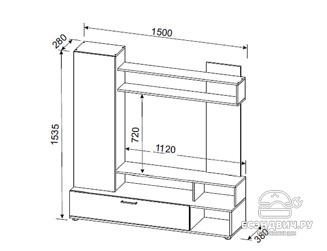 Гостиная 1,5  "Ромбус" (Белый / Цемент светлый) SV/NNM9