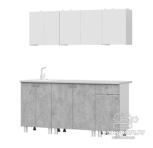 Кухня 1.8  "Ромбус" (Белый / Цемент светлый/Антарес) SV/NNM1