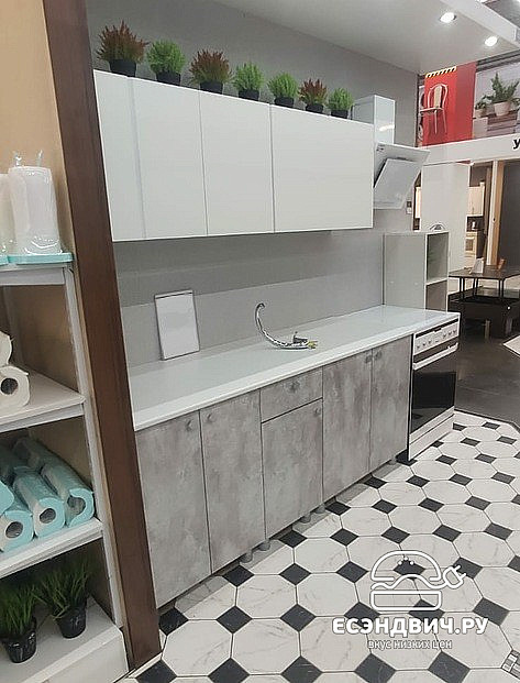 Кухня 1.8  "Ромбус" (Белый / Цемент светлый/Антарес) SV/NNM1