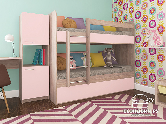 Кровать двухъярусная kids "Лаворо" (Анкор светлый/Розовый кварц) D