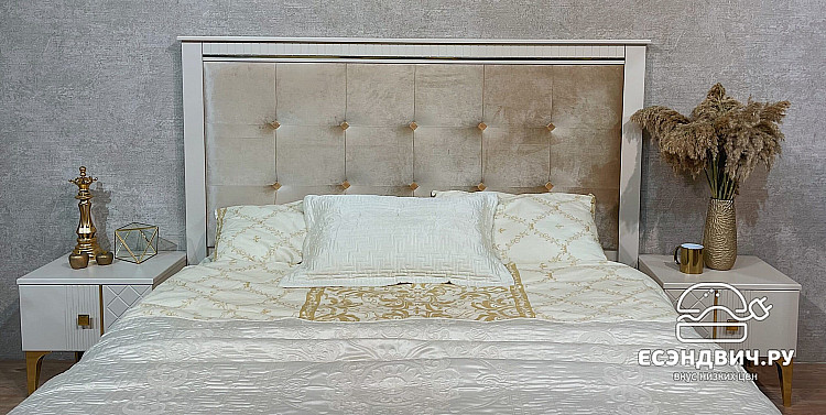 Спальня 6 предм. 3дв./1,6  "Шерри" (Сатин песочно-бежевый/Золото) (ЛМДФ Эмаль/Лак/Велюр) /Sk/Lr