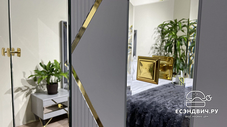 Спальня 6 предм. 4дв./1,8 "Dubai" (Серый/Золото) (ЛМДФ Эмаль/Лак/Велюр) /Sk/Az