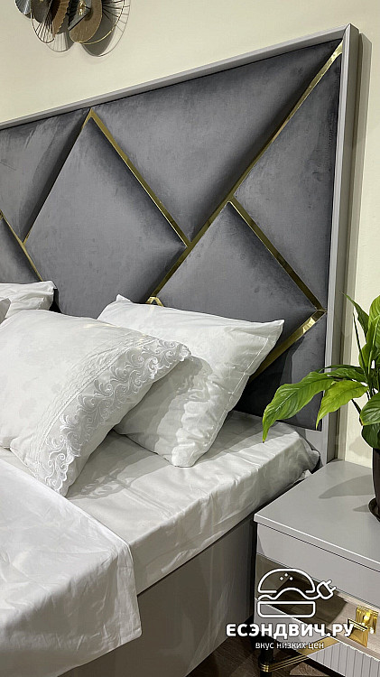 Спальня 6 предм. 4дв./1,8 "Dubai" (Серый/Золото) (ЛМДФ Эмаль/Лак/Велюр) /Sk/Az