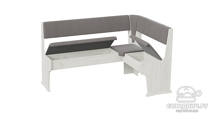 Кухонный уголок "Rio" (Дуб Крафт белый/Микровелюр Duna Steel) -Tr-Р