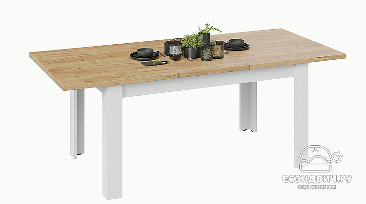 Стол раздвижной "Adrian" (Белый/Дуб Крафт Золотой) -Tr-Вн