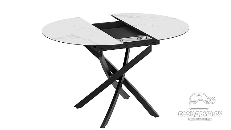 Стол раздвижной "Clayton" (Черный муар/Стекло матовое белый мрамор) -Tr-Брг