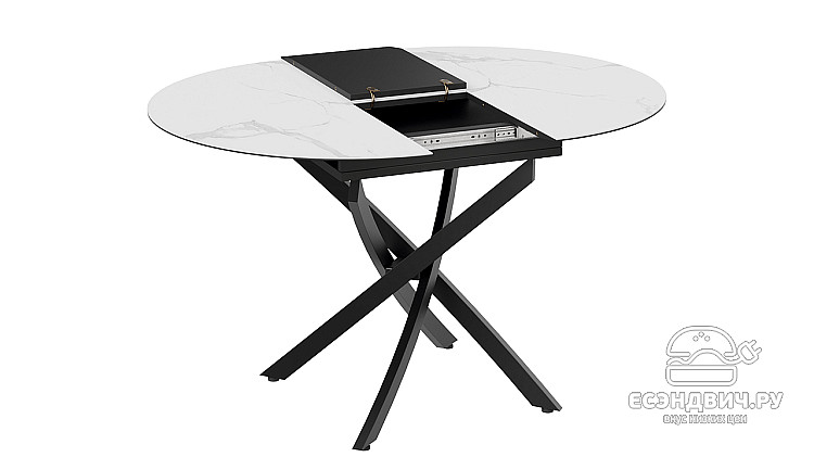 Стол раздвижной "Clayton" (Черный муар/Стекло матовое белый мрамор) -Tr-Брг