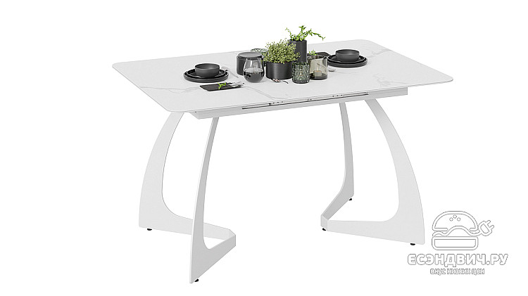 Стол раздвижной "Kevin" (Белый муар/Стекло матовое белый мрамор) -Tr-Кн