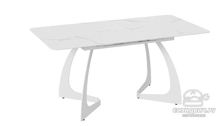 Стол раздвижной "Kevin" (Белый муар/Стекло матовое белый мрамор) -Tr-Кн