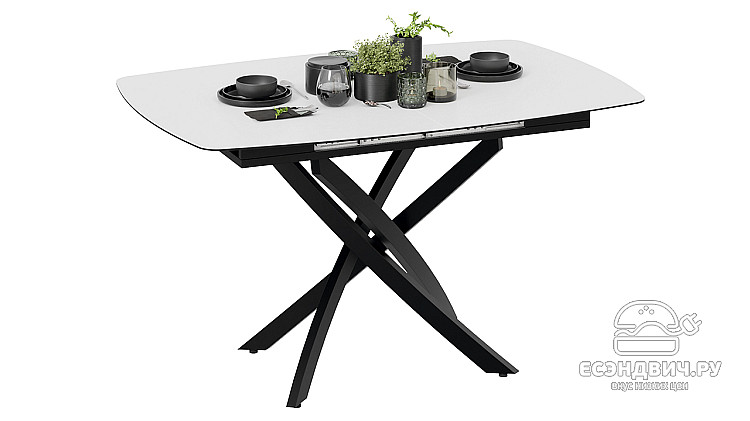 Стол раздвижной "Marcus" (Черный муар/Стекло матовое белое) -Tr-Мнх