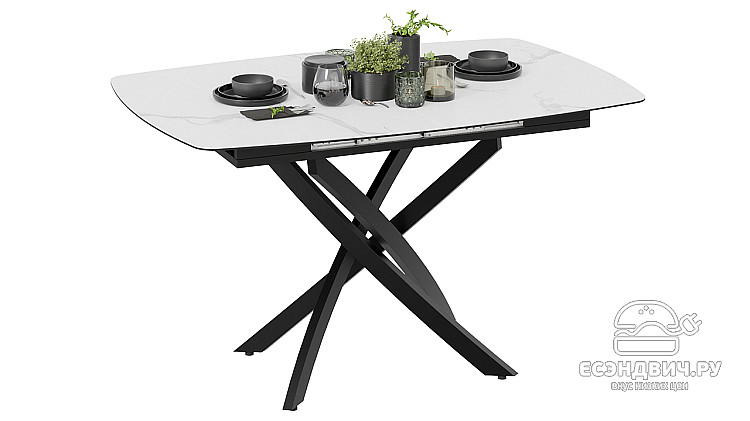 Стол раздвижной "Marcus" (Черный муар/Стекло матовое белый мрамор) -Tr-Мнх