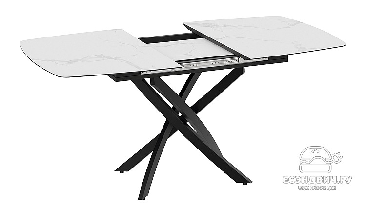 Стол раздвижной "Marcus" (Черный муар/Стекло матовое белый мрамор) -Tr-Мнх