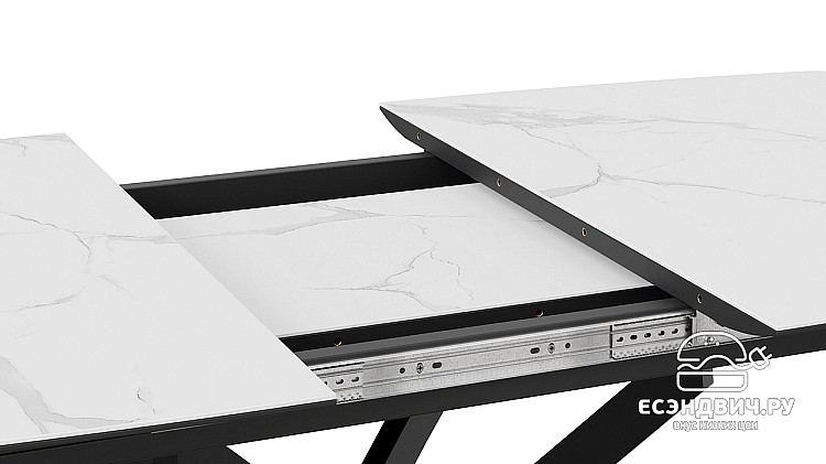 Стол раздвижной "Marcus" (Черный муар/Стекло матовое белый мрамор) -Tr-Мнх